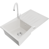 Mexen Cesar granite 1-bowl kitchen sink with drainer and Telma kitchen faucet, white - 6514-20-670200-20