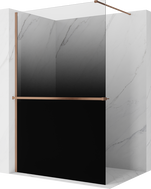 Mexen Kioto+ shower wall with shelf Walk-in 100 x 200 cm, black ombre 8 mm, brushed copper - 800-100-121-65-76