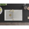 Mexen Cesar 1-bowl granite kitchen sink with drainer and Telma kitchen tap, white - 6514-20-670200-50