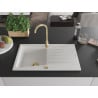 Mexen Cesar 1-bowl granite kitchen sink with drainer and Telma kitchen tap, white - 6514-20-670200-50