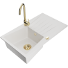 Mexen Cesar 1-bowl granite kitchen sink with drainer and Telma kitchen tap, white - 6514-20-670200-50