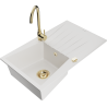 Mexen Cesar granite 1-bowl kitchen sink with drainer and Telma kitchen faucet, white - 6514-20-670200-50