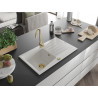 Mexen Cesar granite 1-bowl kitchen sink with drainer and Telma kitchen faucet, white - 6514-20-670200-50