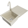 Mexen Cesar 1-compartment granite sink with a drip tray and kitchen mixer tap Telma, Beige - 6514-69-670200-69
