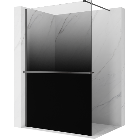 Mexen Kioto+ shower wall with shelf Walk-in 130 x 200 cm, ombre black 8 mm, brushed gun gray - 800-130-121-66-76