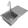 Mexen Cesar 1-compartment granite sink with a drip tray and kitchen mixer tap Telma, Grey - 6514-71-670200-00