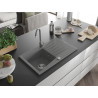 Mexen Cesar 1-bowl granite sink with drainer and Telma kitchen faucet, gray - 6514-71-670200-71