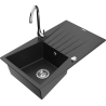 Mexen Cesar granite kitchen sink 1-bowl with drainer and Telma kitchen faucet, black/silver - 6514-73-670200-00