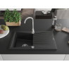 Mexen Cesar granite kitchen sink 1-bowl with drainer and Telma kitchen faucet, black/silver - 6514-73-670200-00