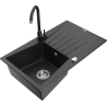 Mexen Cesar 1-compartment granite sink with a drip tray and kitchen mixer tap Telma, Black/Silver - 6514-73-670200-70
