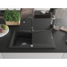 Mexen Cesar 1-bowl Granite Sink with Drainer and Kitchen Faucet Telma, Black/Silver - 6514-73-670200-70