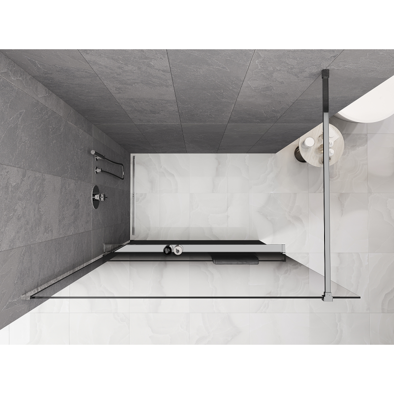 Mexen Kioto+ shower wall with shelf Walk-in 150 x 200 cm, black ombre 8 mm, chrome - 800-150-121-01-76