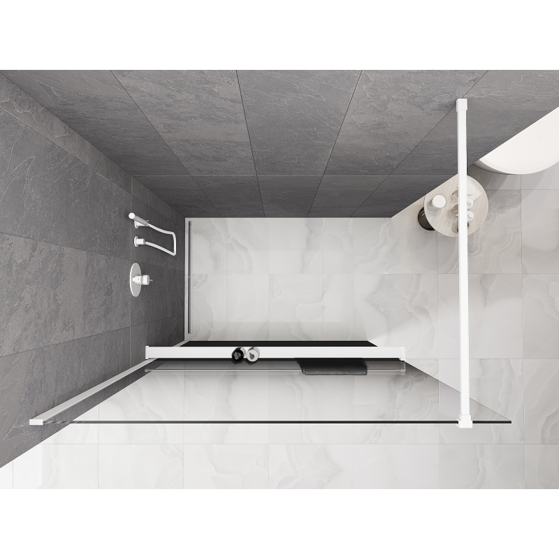 Mexen Kioto+ shower wall with shelf Walk-in 130 x 200 cm, ombre black 8 mm, white - 800-130-121-20-76