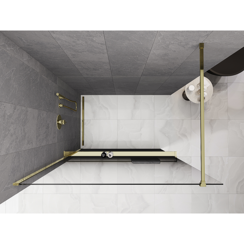Mexen Kioto+ shower wall with shelf Walk-in 100 x 200 cm, black ombre 8 mm, gold - 800-100-121-50-76