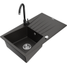 Mexen Cesar granite sink 1-bowl with drainer and kitchen tap Telma, black/gold - 6514-75-670200-70