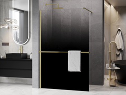 Mexen Kioto+ shower wall with shelf Walk-in 70 x 200 cm, ombre black 8 mm, brushed gold - 800-070-121-55-76