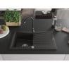 Mexen Cesar granite sink 1-bowl with drainer and kitchen tap Telma, black/gold - 6514-75-670200-70