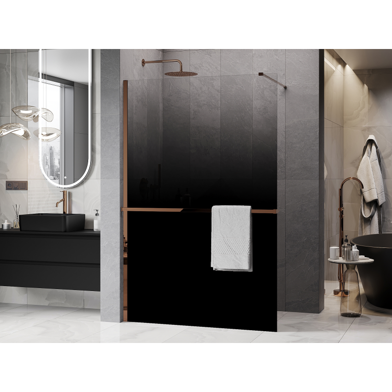 Mexen Kioto+ Walk-in Shower Screen with Shelf 100 x 200 cm, Black Ombre 8 mm, Rose Gold - 800-100-121-60-76