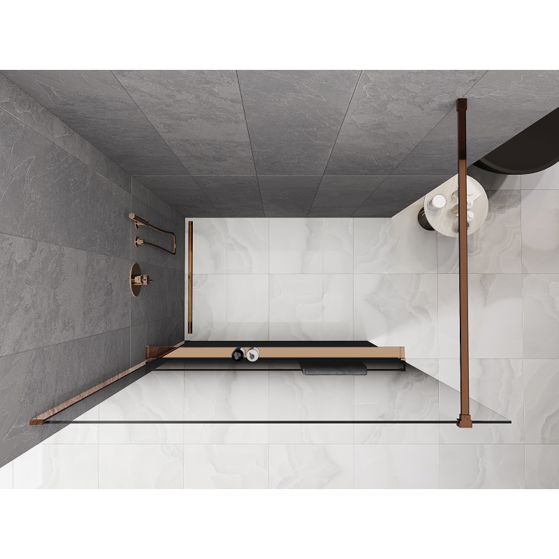 Mexen Kioto+ shower wall with shelf Walk-in 110 x 200 cm, black ombre 8 mm, rose gold - 800-110-121-60-76