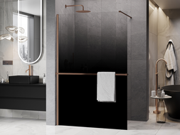 Mexen Kioto+ shower wall with shelf Walk-in 110 x 200 cm, black ombre 8 mm, brushed copper - 800-110-121-65-76