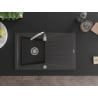 Mexen Cesar 1-bowl granite sink with drainer and Telma kitchen tap, black speckled - 6514-76-670200-00