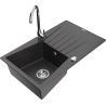 Mexen Cesar 1-bowl granite sink with drainer and Telma kitchen tap, black speckled - 6514-76-670200-00