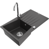 Mexen Cesar granite single-bowl sink with drainer and kitchen faucet Telma, speckled black - 6514-76-670200-00