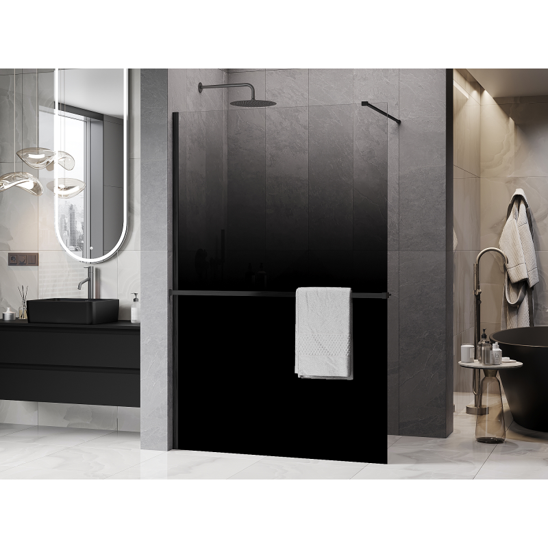 Mexen Kioto+ shower wall with shelf Walk-in 140 x 200 cm, black ombre 8 mm, gun gray brushed - 800-140-121-66-76