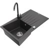 Mexen Cesar granite 1-bowl sink with drainer and Telma kitchen faucet, speckled black - 6514-76-670200-76
