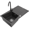 Mexen Cesar granite sink 1-bowl with drainer and Telma kitchen tap, black speckled - 6514-76-670200-76