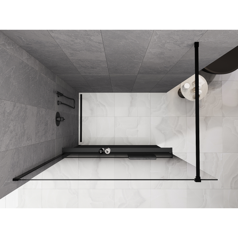 Mexen Kioto+ Walk-in Shower Wall with Shelf 90 x 200 cm, Black Ombre 8 mm, Black - 800-090-121-70-76