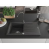 Mexen Cesar granite 1-bowl sink with drainer and Telma kitchen faucet, speckled black - 6514-76-670200-76