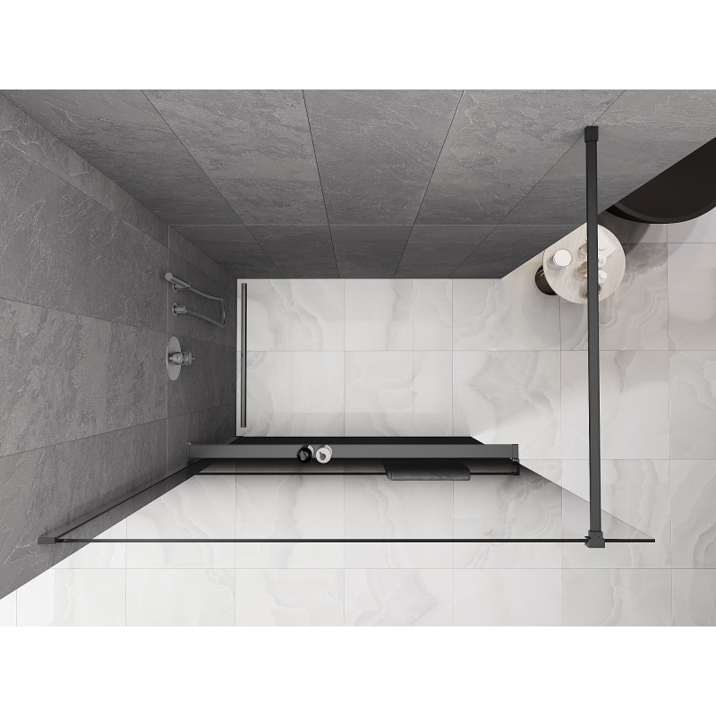 Mexen Kioto+ Shower wall with shelf Walk-in 70 x 200 cm, black ombre 8 mm, gun metal - 800-070-121-95-76