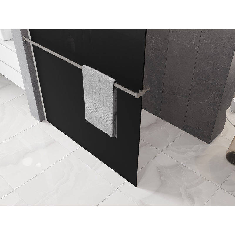 Mexen Kioto+ shower wall with shelf Walk-in 90 x 200 cm, ombre black 8 mm, brushed nickel - 800-090-121-97-76