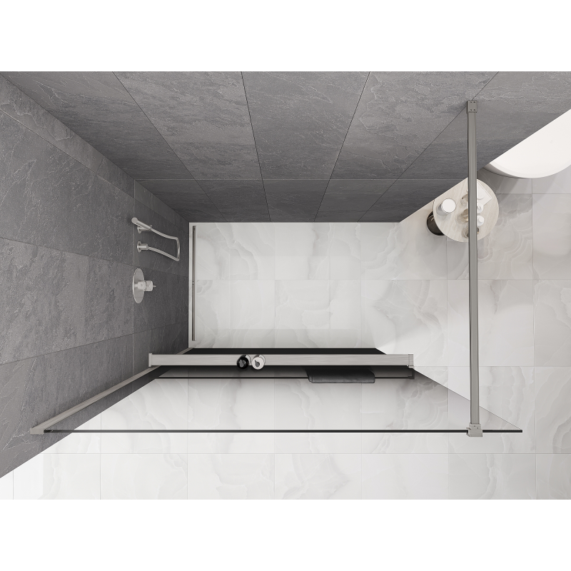 Mexen Kioto+ shower wall with shelf Walk-in 90 x 200 cm, ombre black 8 mm, brushed nickel - 800-090-121-97-76