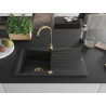 Mexen Cesar granite kitchen sink 1-bowl with drainer and Telma kitchen faucet, black - 6514-77-670200-50