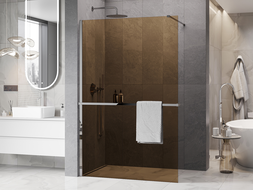 Mexen Kioto+ shower screen with shelf Walk-in 90 x 200 cm, bronze 8 mm, chrome - 800-090-121-01-32