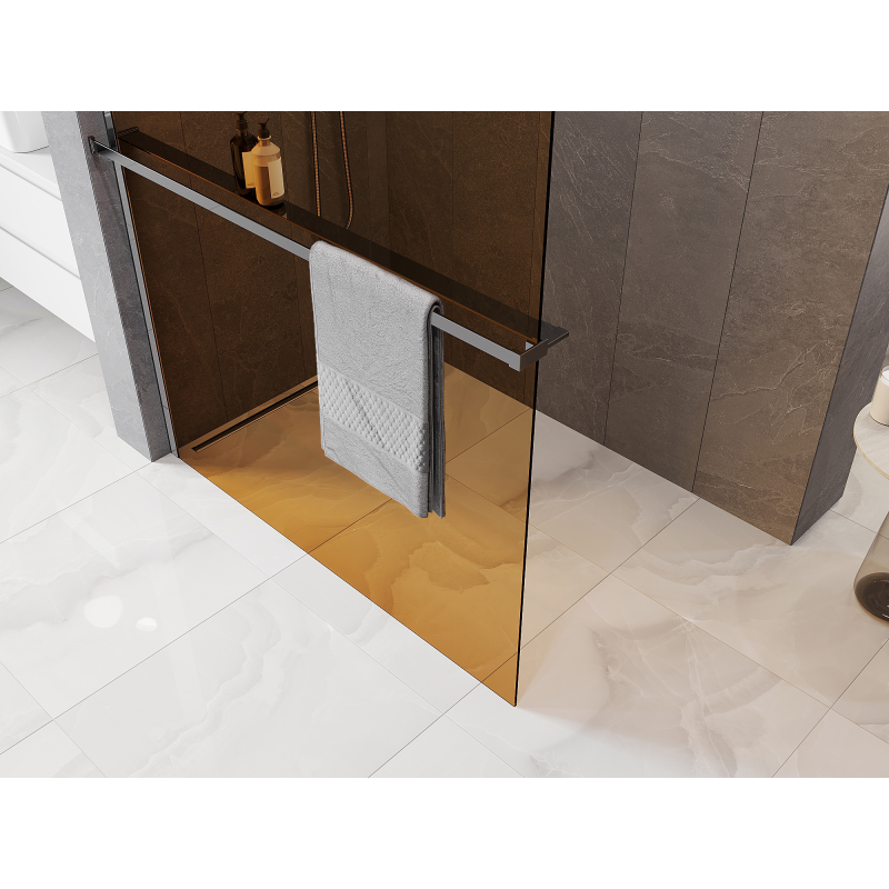 Mexen Kioto+ shower screen with shelf Walk-in 130 x 200 cm, bronze 8 mm, chrome - 800-130-121-01-32