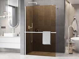 Mexen Kioto+ shower wall with shelf Walk-in 70 x 200 cm, bronze 8 mm, white - 800-070-121-20-32