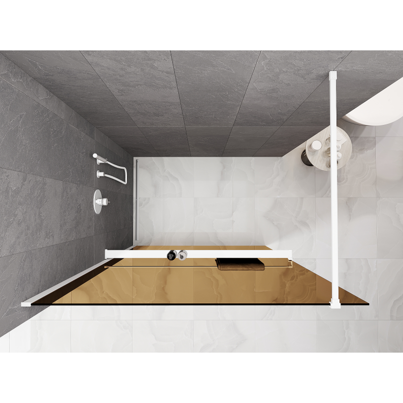 Mexen Kioto+ Shower wall with shelf Walk-in 110 x 200 cm, bronze 8 mm, white - 800-110-121-20-32