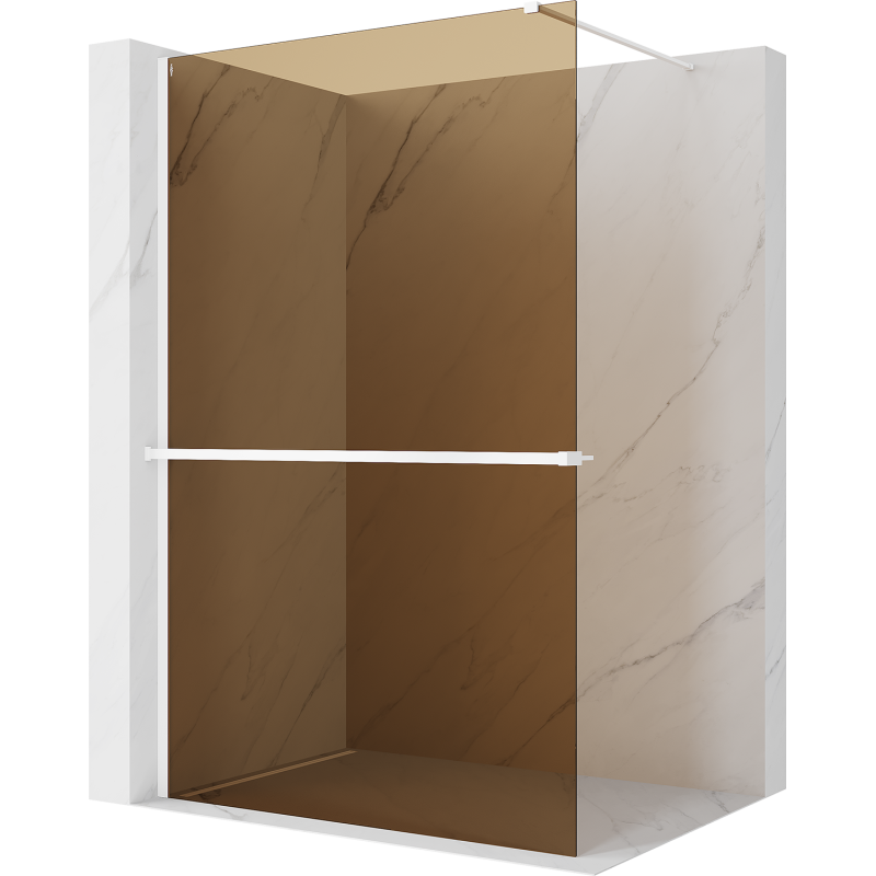 Mexen Kioto+ Shower wall with shelf Walk-in 110 x 200 cm, bronze 8 mm, white - 800-110-121-20-32