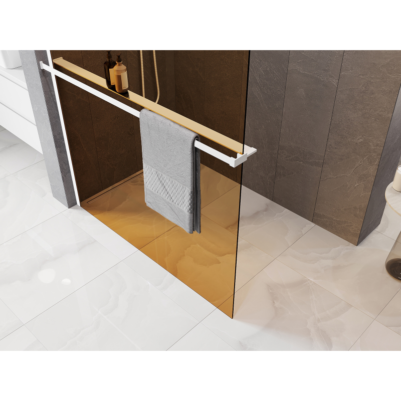 Mexen Kioto+ shower wall with shelf Walk-in 130 x 200 cm, bronze 8 mm, white - 800-130-121-20-32