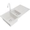 Mexen Andres granite sink 1.5-bowl with drainer and Telma kitchen faucet, white - 6515-20-670200-20