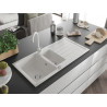 Mexen Andres granite sink 1.5-bowl with drainer and Telma kitchen faucet, white - 6515-20-670200-20
