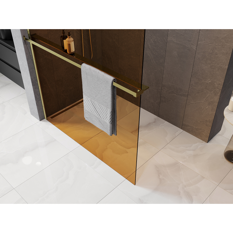 Mexen Kioto+ Shower wall with shelf Walk-in 110 x 200 cm, bronze 8 mm, gold - 800-110-121-50-32