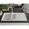 Mexen Andres granite sink 1.5-bowl with drainer and Telma kitchen faucet, white - 6515-20-670200-20