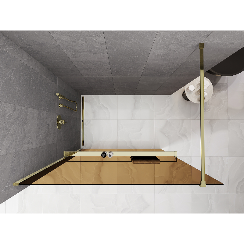 Mexen Kioto+ shower screen with shelf Walk-in 140 x 200 cm, brown 8 mm, gold - 800-140-121-50-32