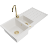 Mexen Andres 1.5-compartment granite sink with a drip tray and kitchen mixer tap Telma, White - 6515-20-670200-50