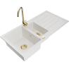 Mexen Andres granite kitchen sink 1.5-bowl with drainer and Telma kitchen faucet, white - 6515-20-670200-50