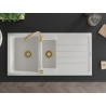 Mexen Andres 1.5-bowl granite sink with drainer and Telma kitchen faucet, white - 6515-20-670200-50